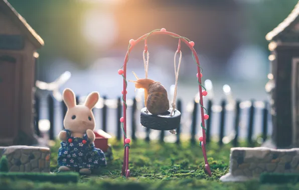 Picture macro, swing, the game, snail, yard, Bunny, children's Playground