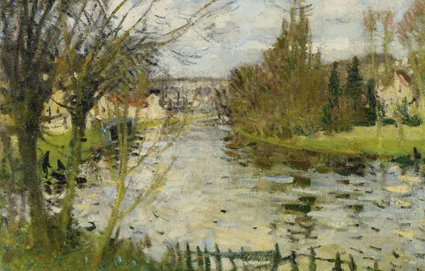 Landscape, picture, Pierre Eugène Montesin, Pierre-Eugene Montezin, Village on the banks of the river
