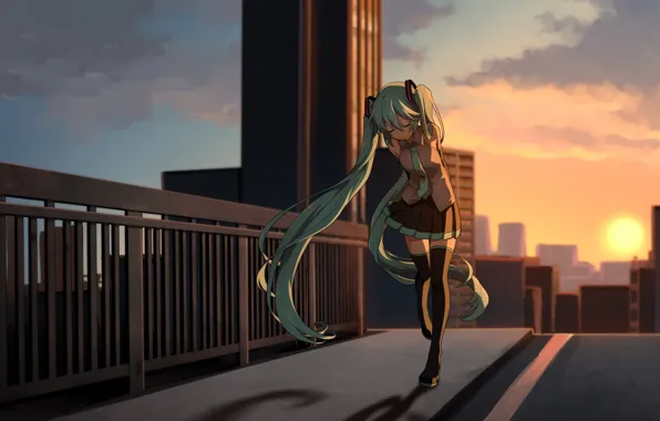 Sadness, loneliness, shadow, anime, fence, the fence, Hatsune Miku, Vocaloid