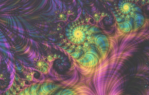 Purple, abstraction, green, lilac, pattern, spiral, fractal, ornament