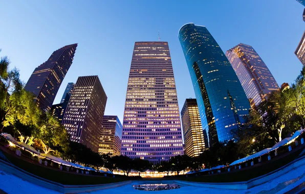 Home, skyscrapers, the evening, USA, view, Houston, Houston, photo effect