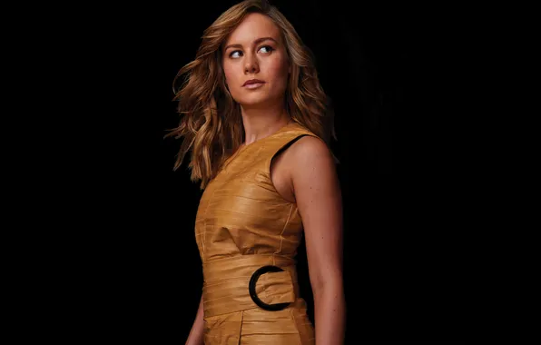 Portrait, dress, actress, hairstyle, brown hair, black background, Brie Larson, Brie Larson
