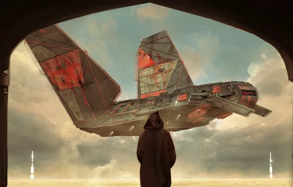 People, Fantasy, Art, Art, Spaceship, Fiction, Landing, Concept Art