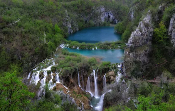 Picture lake, rocks, Croatia, Croatia, Plitvice Lakes, Croatian lakes, National Park Plitvice