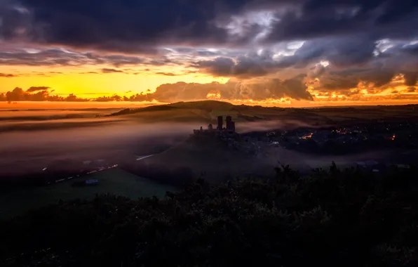 Autumn, sunset, Corfe Castle, Dorset, The Narratographer
