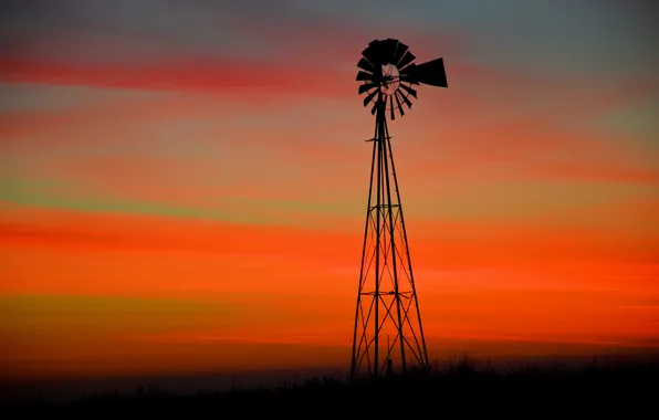 Landscape, sunset, windmill