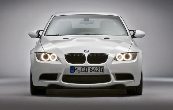 Picture white, grey, background, lights, bmw, the hood, bumper, m3 pickup