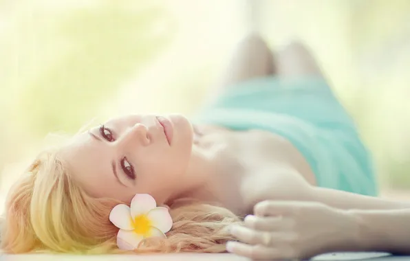 Look, flowers, hair, portrait