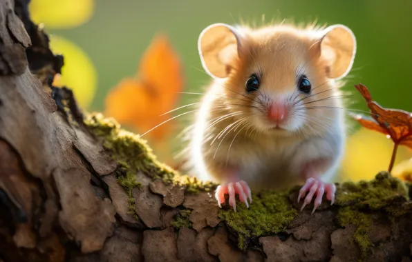 Tree, portrait, mouse, mouse, muzzle, bark, rodent, digital art