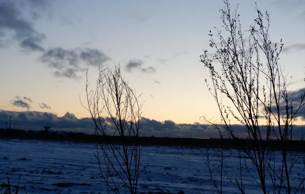 Winter, field, the sky, clouds, snow, sunset, earth, the evening