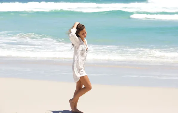 Sand, sea, beach, summer, the sky, girl, the sun, shore
