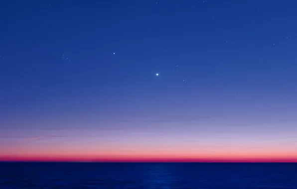 Picture the ocean, Jupiter, Venus, twilight, The Pleiades, Aldebaran