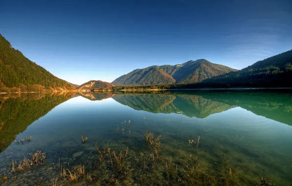 The sky, water, transparency, mountains, lake