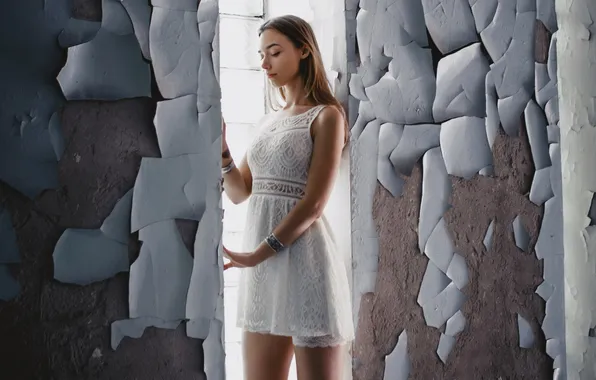 Girl, pose, background, wall