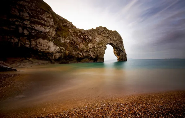 Sea, beach, the sky, rock, arch