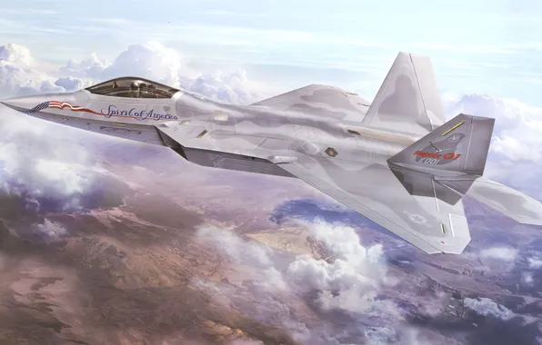 Picture art, airplane, aviation, jet, f-22 raptor