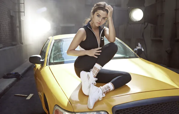 Picture car, girl, singer, Selena Gomez, actress, sneakers