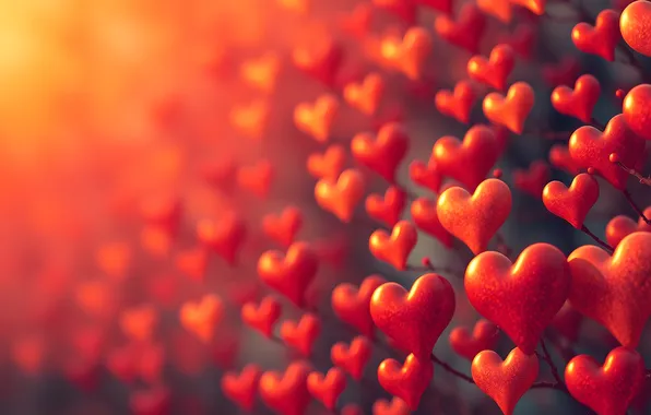 Texture, heart, hearts, red, red background, a lot, bokeh, Valentine's Day