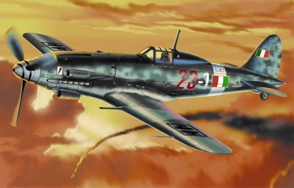 War, art, airplane, painting, aviation, ww2, Macchi C. 205 Veltro) Designed