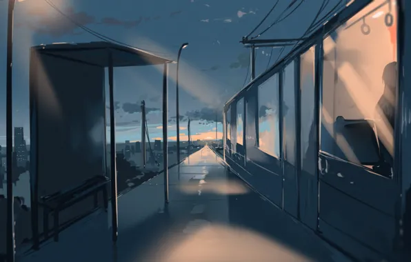 Train, station, after the rain