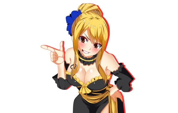 Girl, sexy, cleavage, long hair, dress, brown eyes, boobs, anime