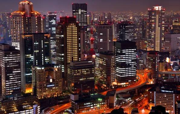 Night, home, skyscrapers, Japan, skyscrapers, Osaka.