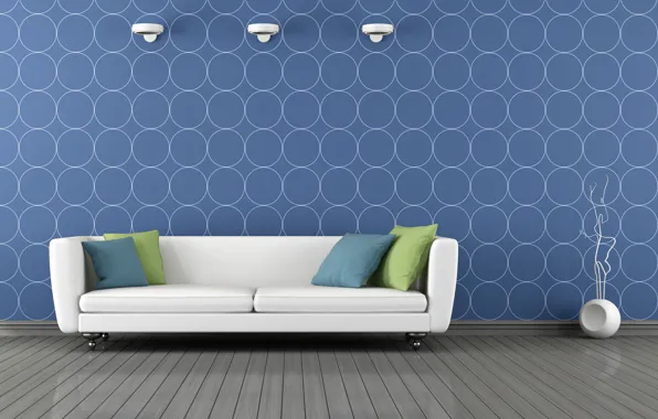 Interior, pillow, interior, pillows, stylish design, stylish design, blue and white modern living room, Blue …
