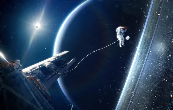 Planet, astronaut, open space, Tobias Roetsch, neptune, spacecraft