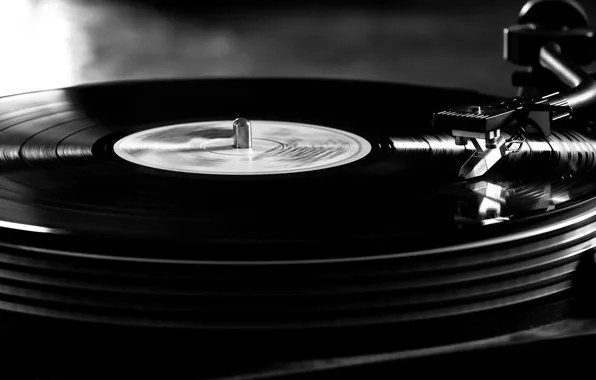 Picture b/W, player, vinyl, record, black and white photo