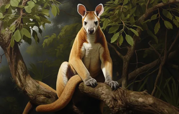 Forest, look, nature, pose, tree, kangaroo, face, AI art