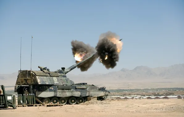 Picture smoke, shot, artillery, pzh 2000, shell, sau