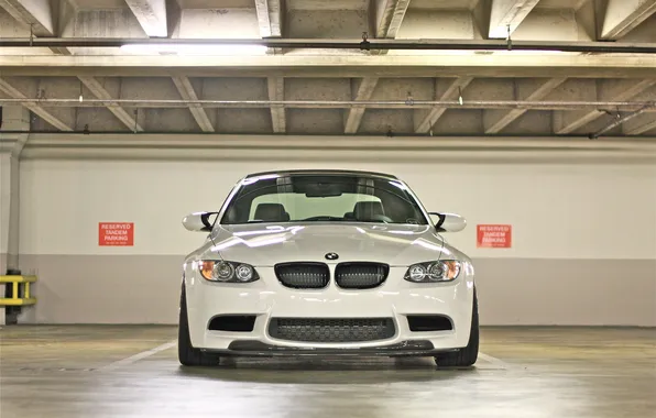 Picture white, light, bmw, Parking, white, the front, e92, parking.бмв