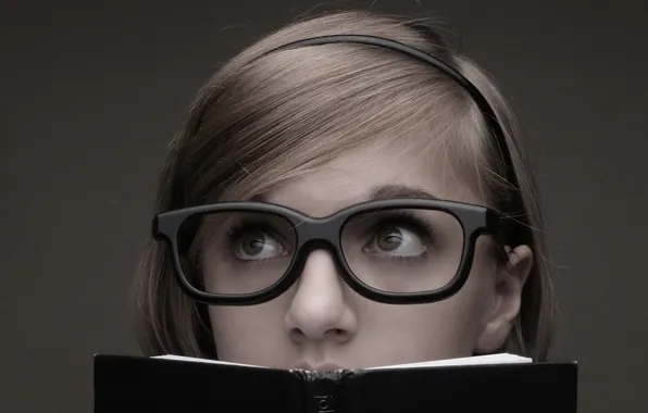 Picture eyes, girl, head, glasses, book