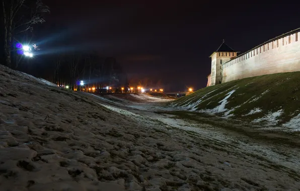 Winter, snow, night, nature, the city, photo, lights, fortress
