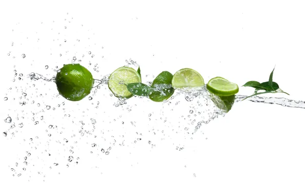 Picture water, drops, squirt, lime, citrus, slices