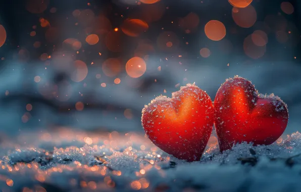 Winter, light, snow, love, holiday, heart, heart, hearts