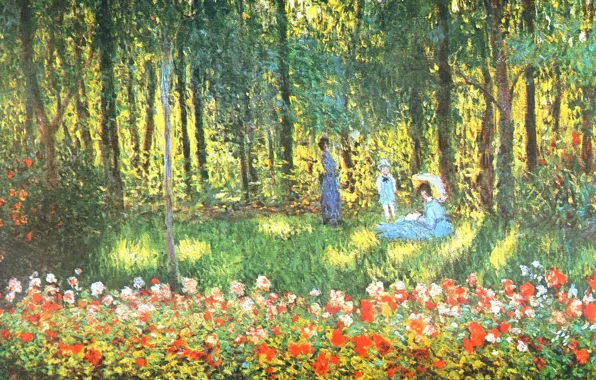 Landscape, picture, Claude Monet, genre, The Artist's family in the Garden