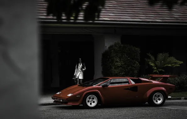Picture girl, red, house, dog, Lamborghini, red, girl, house