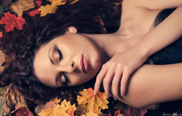 Autumn, leaves, girl, face, photo, makeup, Antonio Girlando, Laura Sgarlato