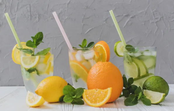 Lemon, orange, ice, lime, mint, lemonade, citrus