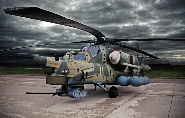 Clouds, Helicopter, Army, Russia, Aviation, BBC, Mi-28N, The spoiler