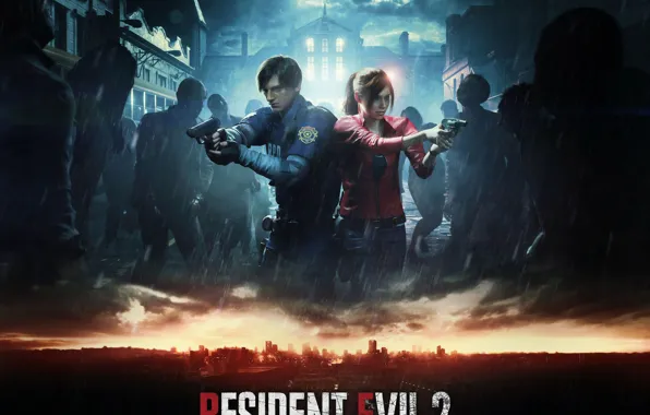Picture Weapons, Zombies, Game, Capcom, Leon Kennedy, Raccoon City, Claire Redfied, Resident Evil 2 (2019)