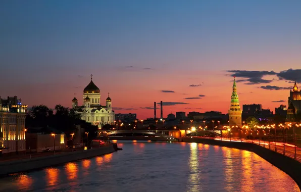 Picture sunset, the city, river, Moscow, Russia