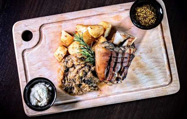 Potatoes, grill, mustard, shank