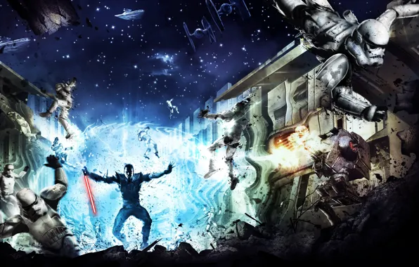 Stars, station, Star Wars, Star wars, The Force Unleashed, Jedi, lightsaber, cruisers