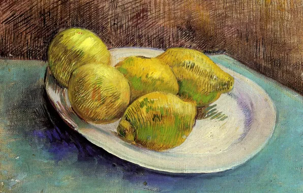 Table, plate, Vincent van Gogh, Still Life with, Lemons on a Plate, 5 lemons