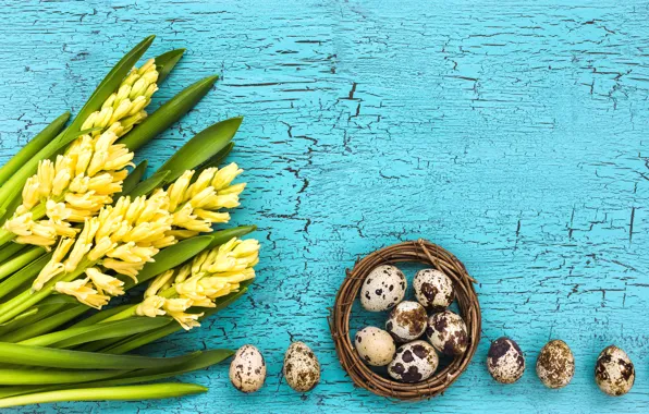 Flowers, bouquet, yellow, yellow, flowers, eggs, easter, hyacinths