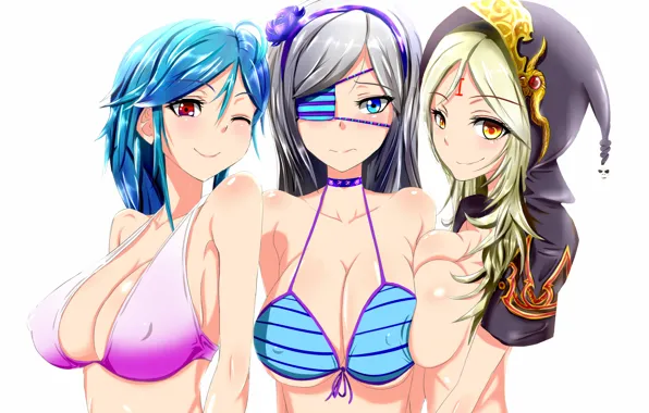 Sexy, cleavage, erect nipples, long hair, girls, boobs, anime, beautiful