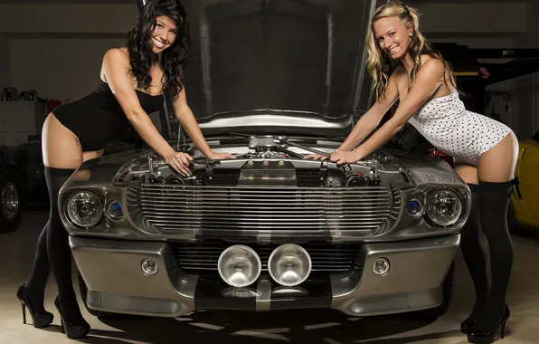 Auto, Shelby, GT500, brunette, blonde, Ford Mustang