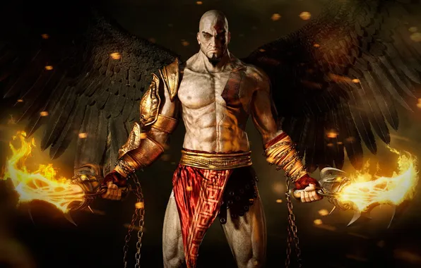 Picture fire, wings, god of war